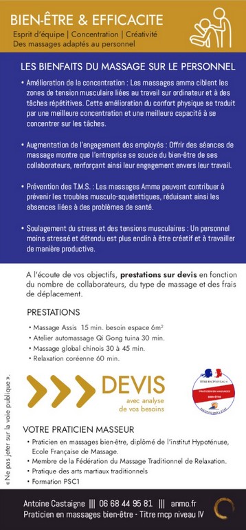 massage du personnel 
Service de massage en entreprise à Toulon et environs