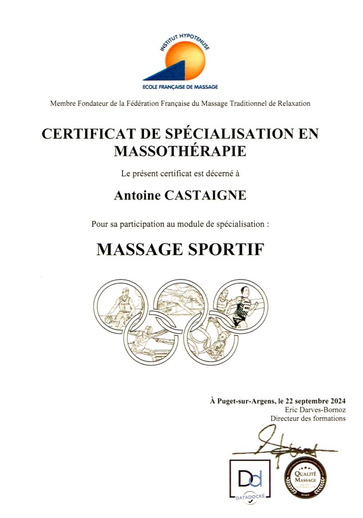 certification de spécialisation massage sportif - masseur pro la seyne