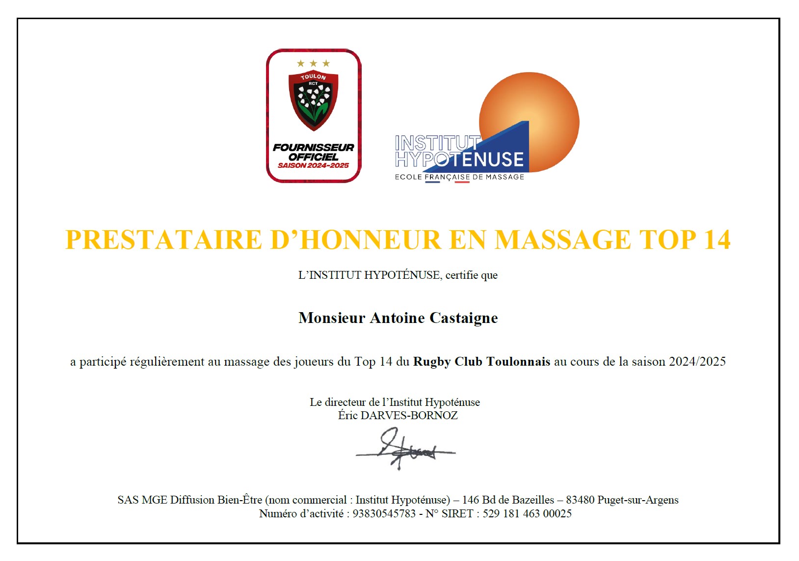 prestataire d'honneur rct